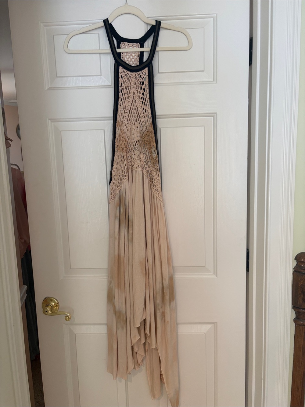 Free People Bohemian Tie-Dye Crochet Maxi Dress - Beige and Black